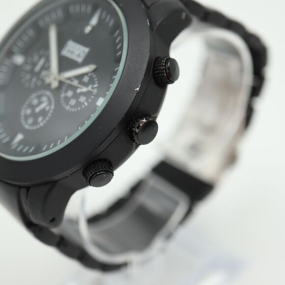 MN Black Mens Watch Faux Chrono 50mm Stainless Steel Bracelet with New Battery - Picture 12 of 16